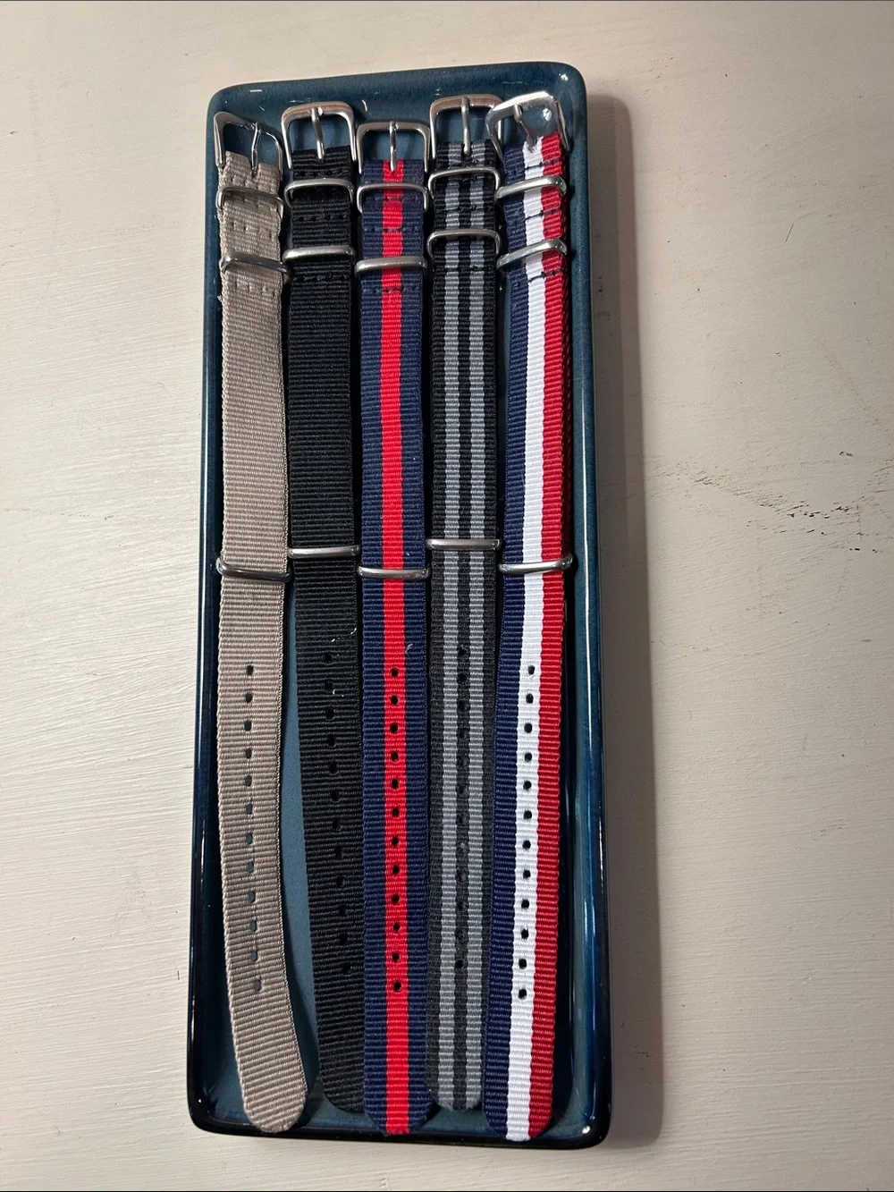 Multi-Color Grosgrain Watch Strap Set - Navy, Red, Black, & Tan -5/8 inch width
